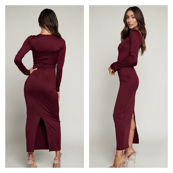 S-L Drenched Wine Body Con Dress-New - Picture 2 of 2